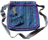 FAIR TRADE COTTON GHERI BEACH TRAVEL HIPPY BOHO FESTIVAL SHOULDER BAG & PURSE (Navy & Multi)(Size:M)